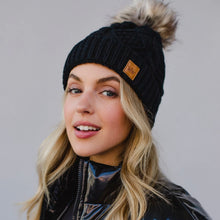 Load image into Gallery viewer, black cable pom hat
