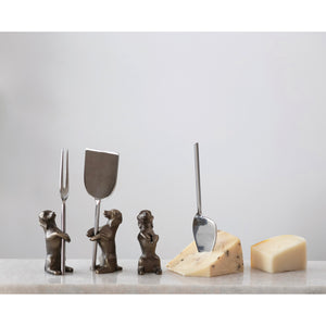 cheese knives w/dog stand, set