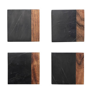 black marble & acacia wood coaster